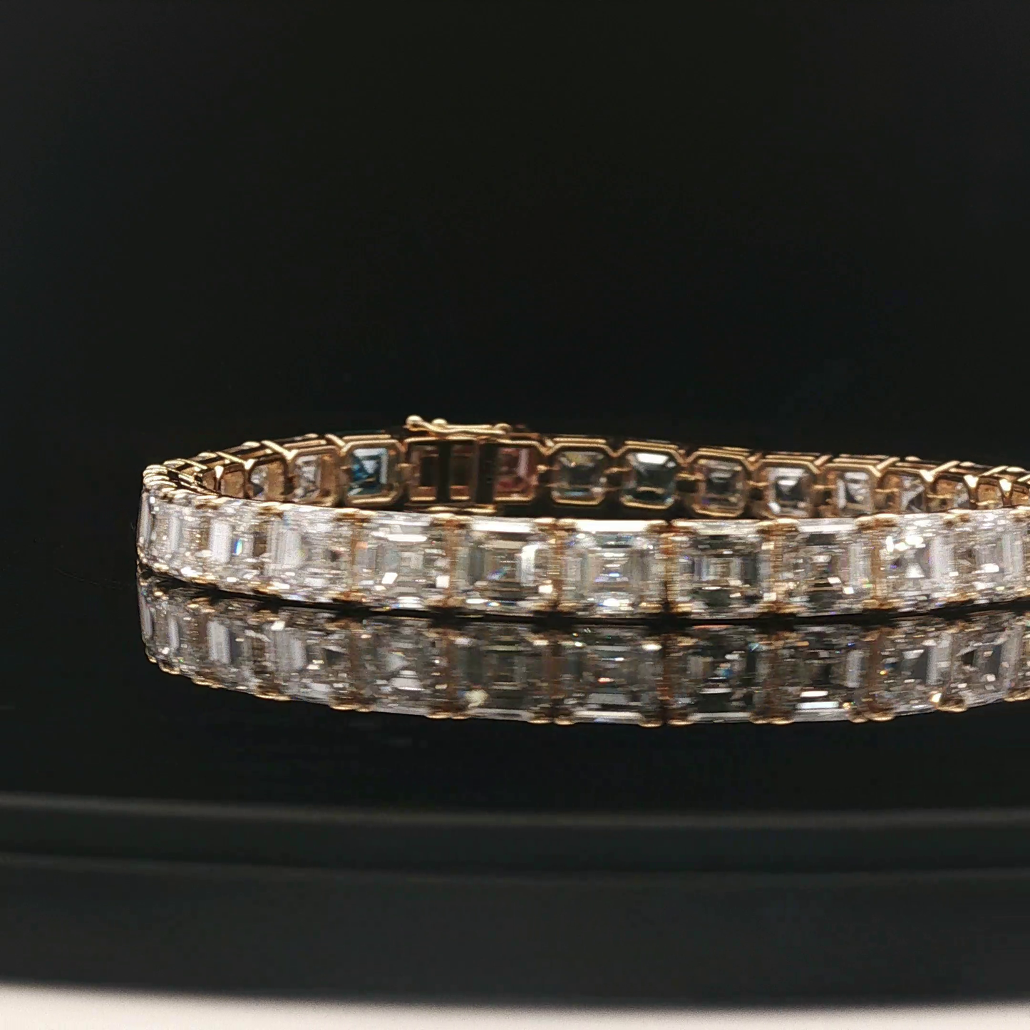 18KY 1ct each Assher Cut Tennis Bracelet 2 blue &1 vivid pink Rest D-E VVS