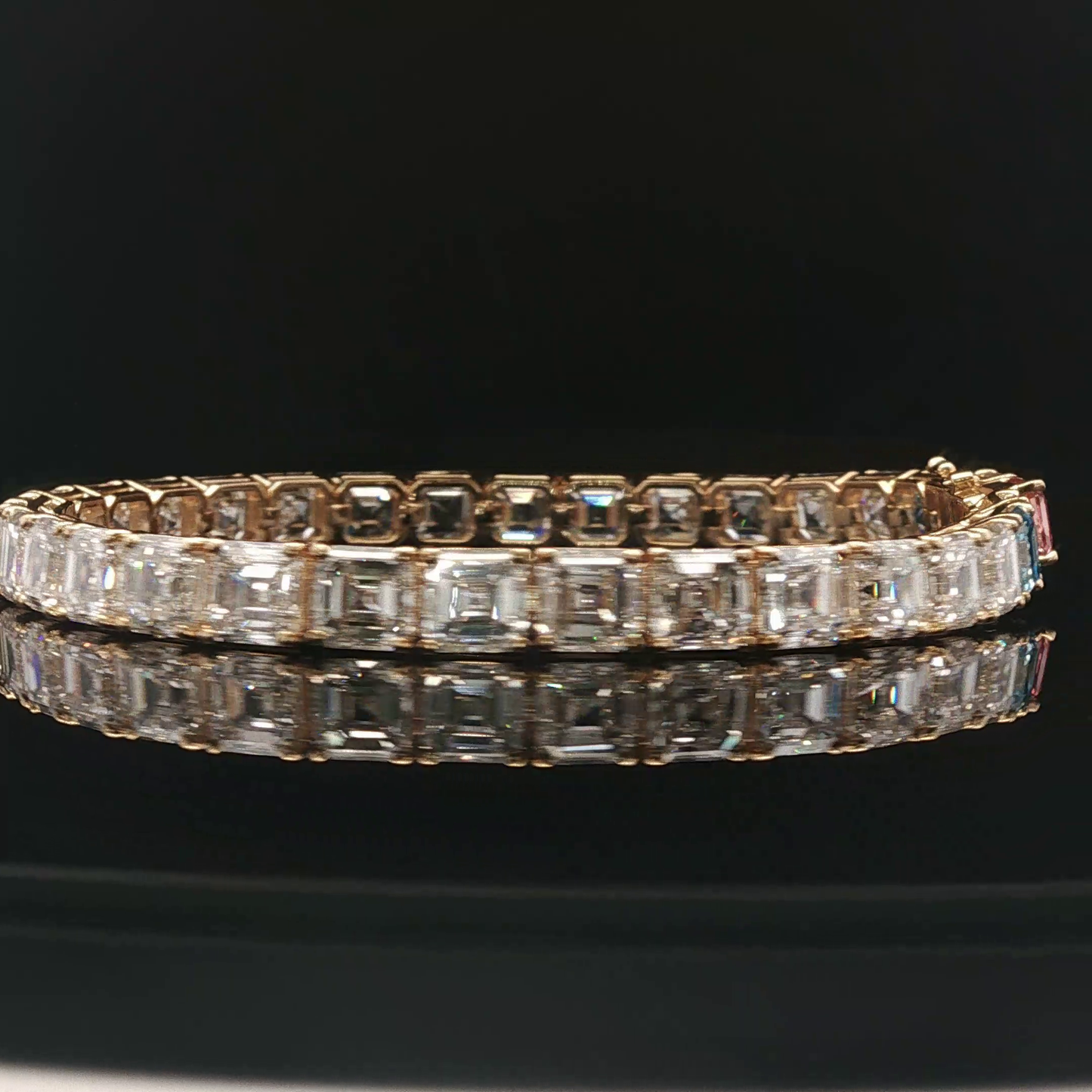 18KY 1ct each Assher Cut Tennis Bracelet 2 blue &1 vivid pink Rest D-E VVS