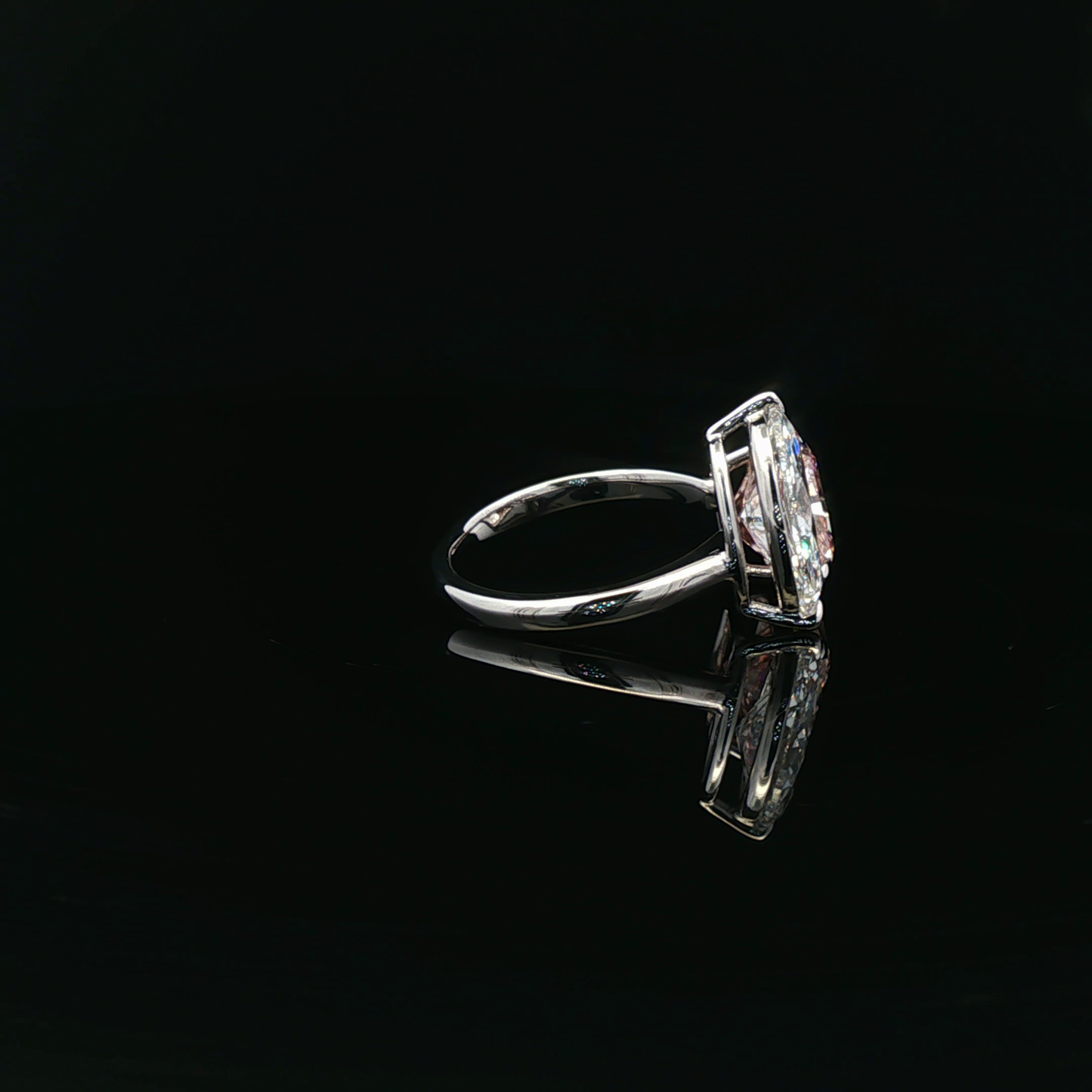 IGI 4.13ct Sqare Radiant Fancy Intense Pink + 2.01ct Marquise  D VVS2 Toi et Moi ring