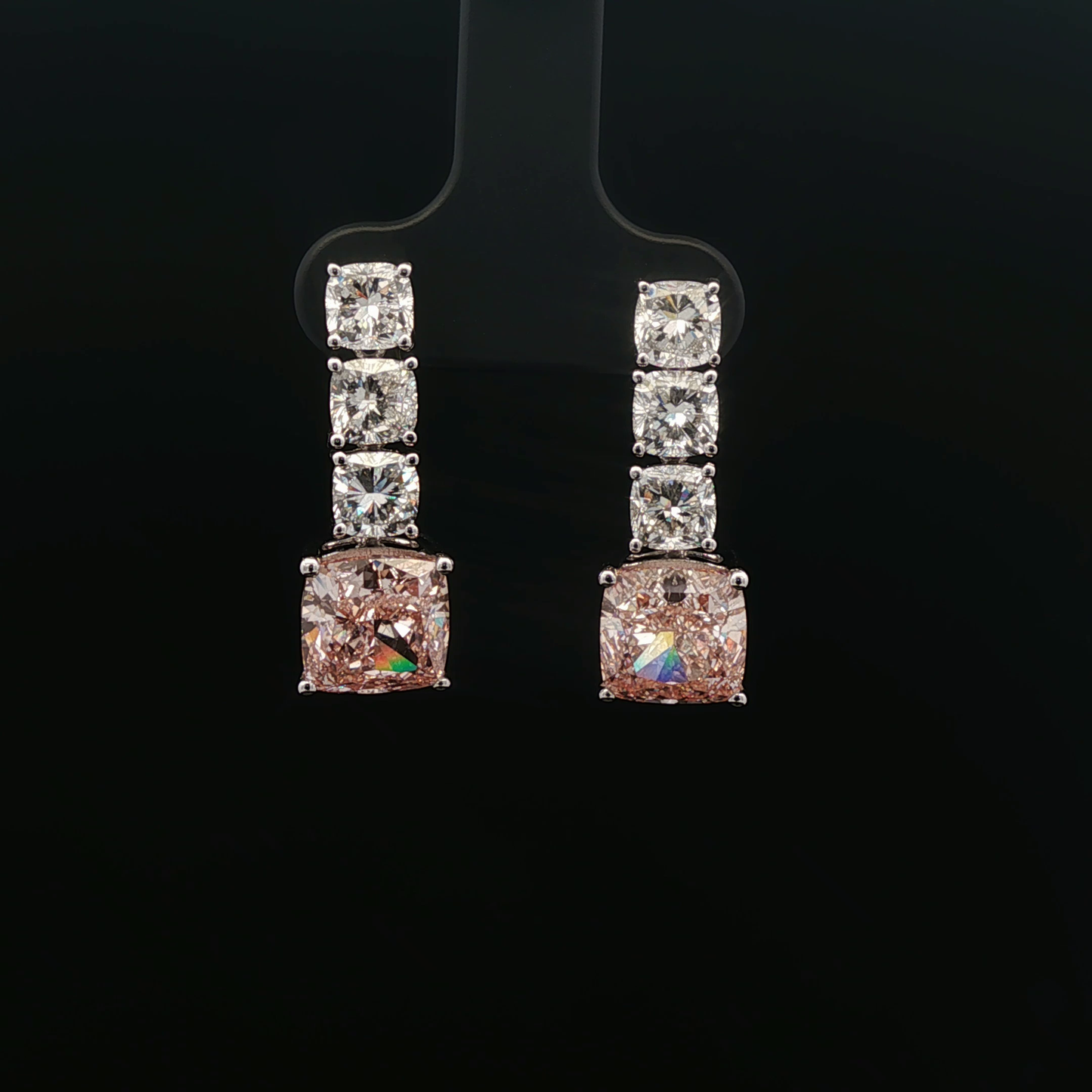 IGI 3.10ct +3.08ct Sqare Cushion  Fancy Vivid Pink 18K/W dangling earrings