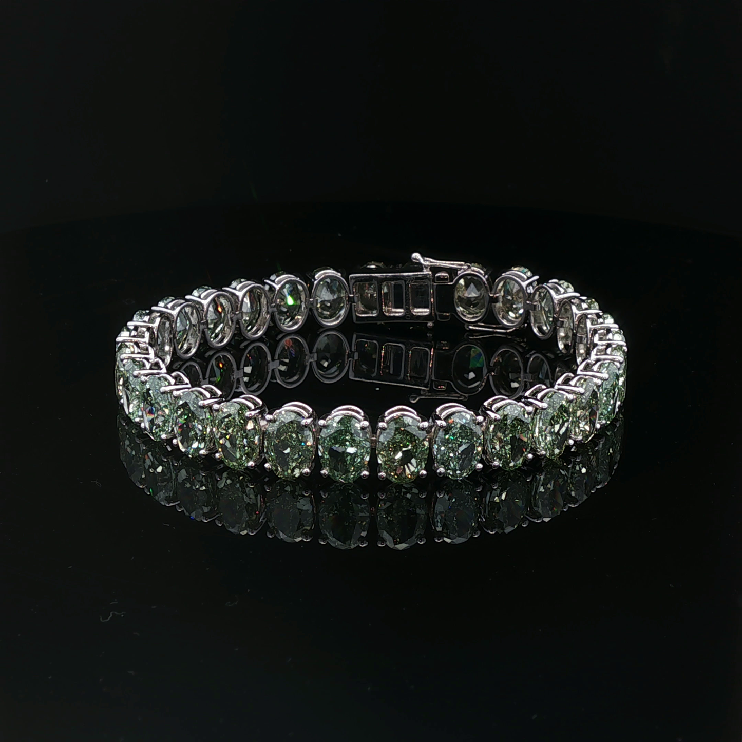 18K White Oval Fancy Vivid Green 1ct each Tennis Bracelet