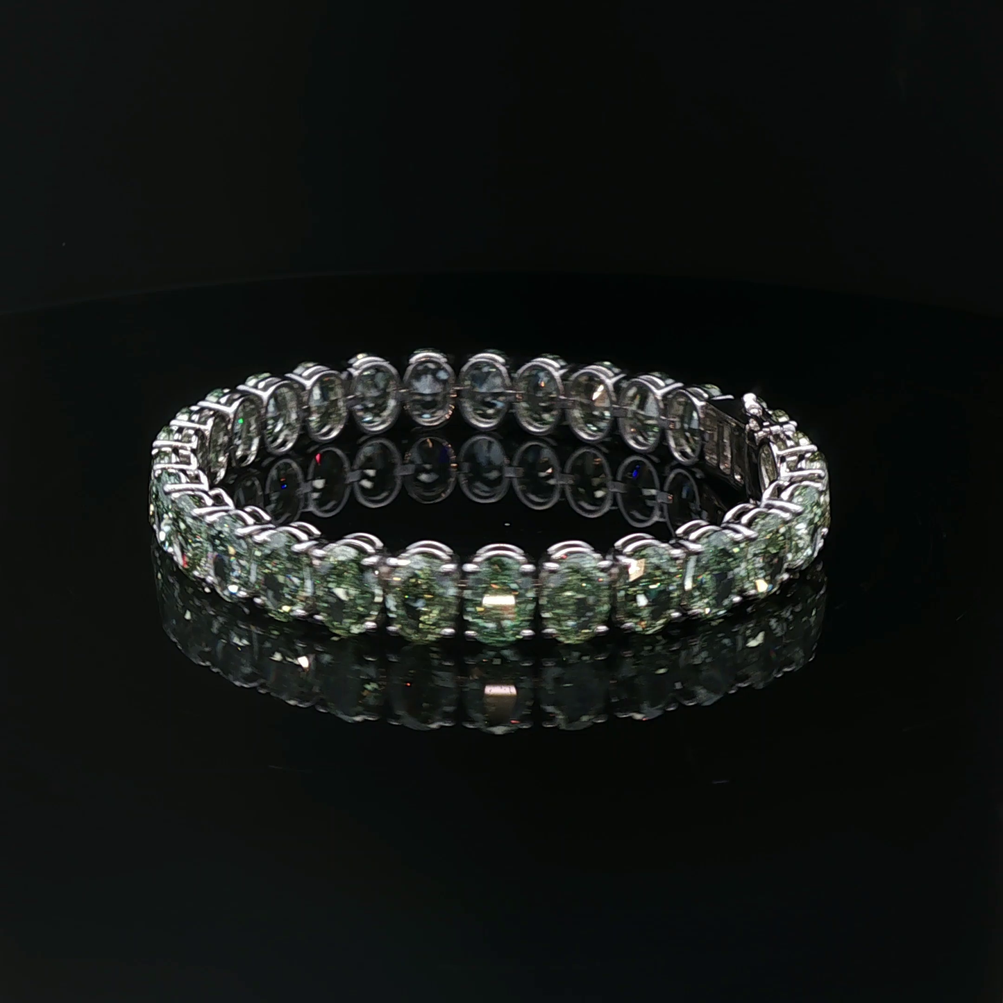 18K White Oval Fancy Vivid Green 1ct each Tennis Bracelet