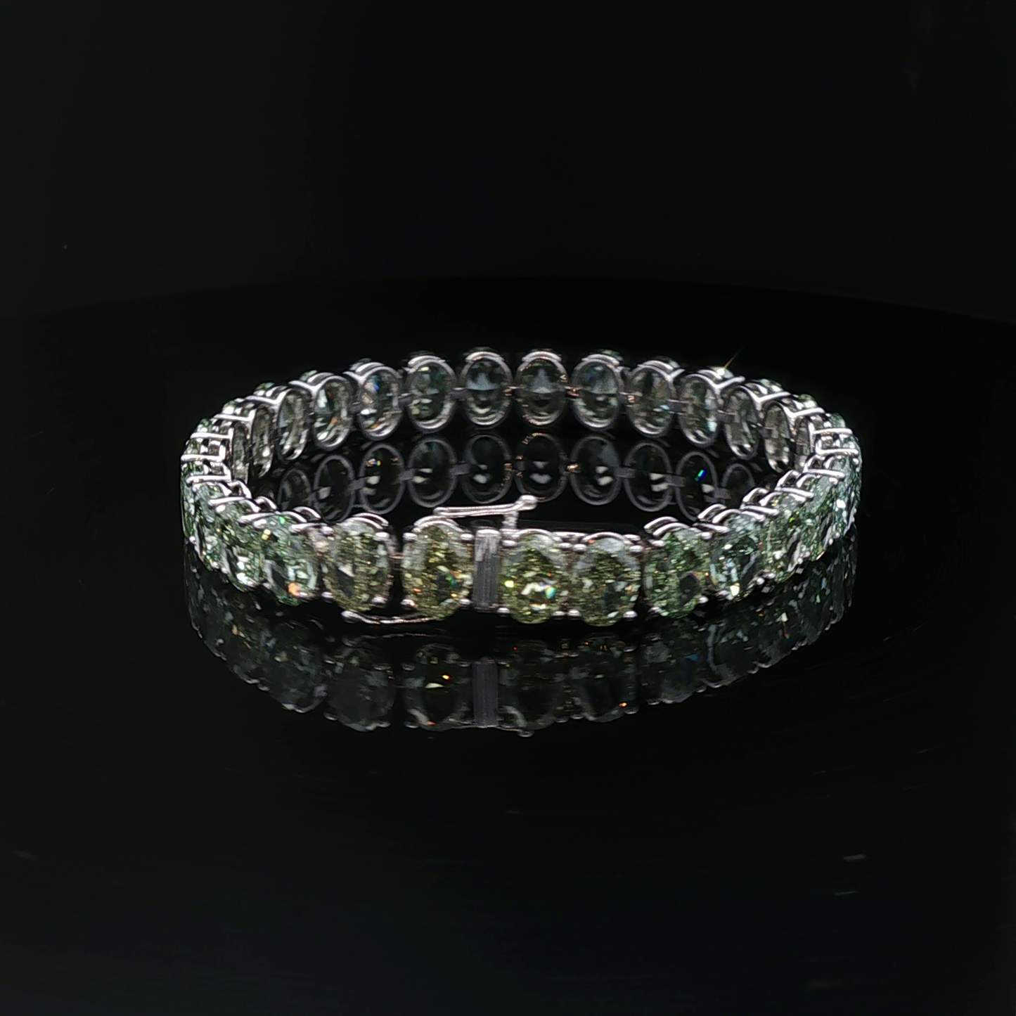 18K White Oval Fancy Vivid Green 1ct each Tennis Bracelet