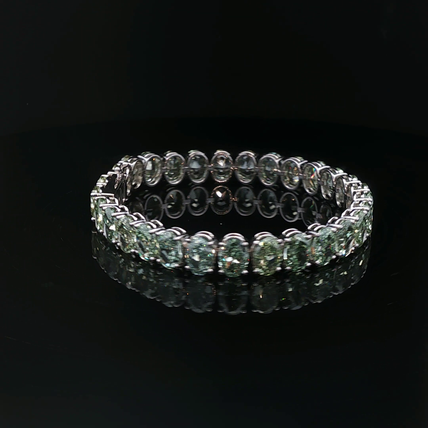 18K White Oval Fancy Vivid Green 1ct each Tennis Bracelet