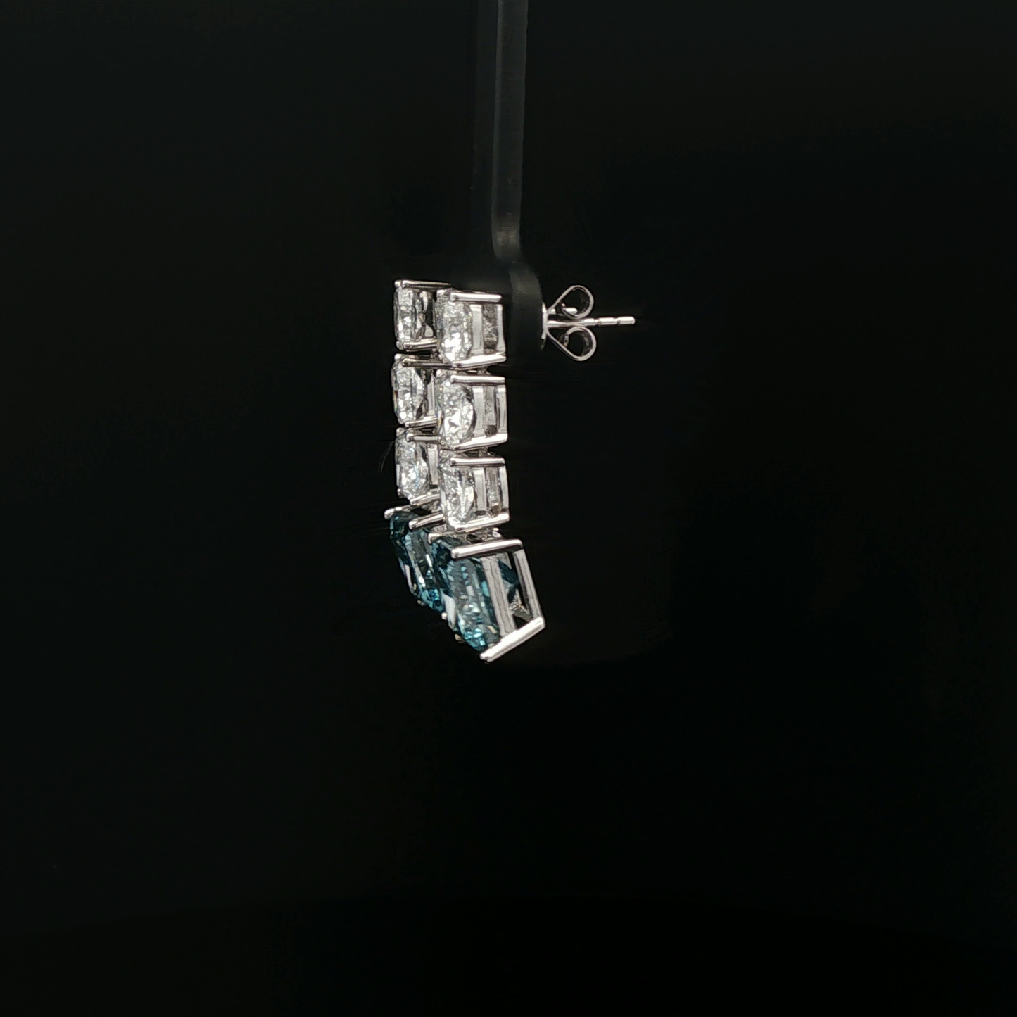 IGI Princess 3.32ct+3.06ct Dangle Earring with 1ct each cushion 18K/W