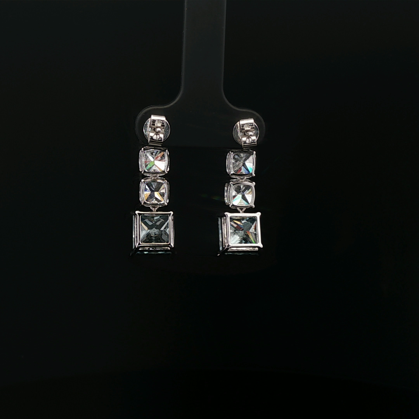 IGI Princess 3.32ct+3.06ct Dangle Earring with 1ct each cushion 18K/W