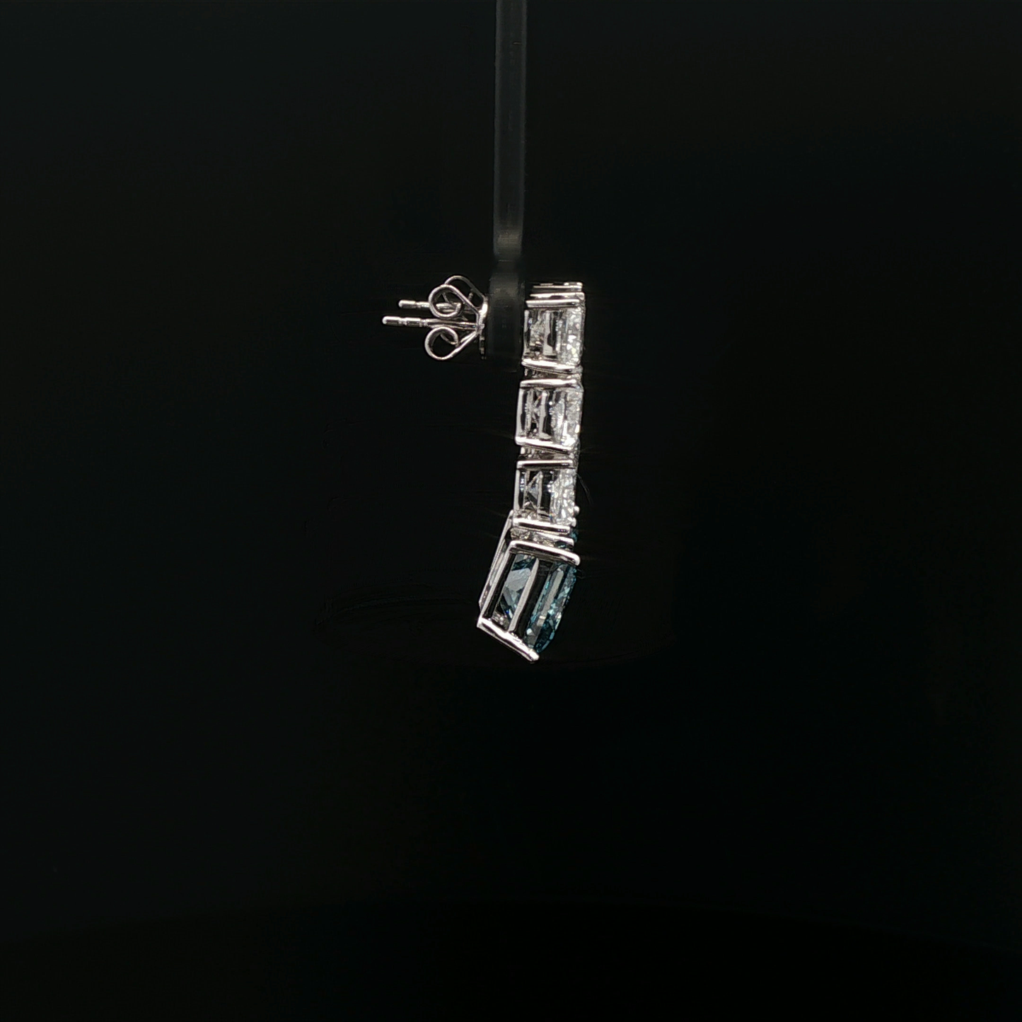 IGI Princess 3.32ct+3.06ct Dangle Earring with 1ct each cushion 18K/W