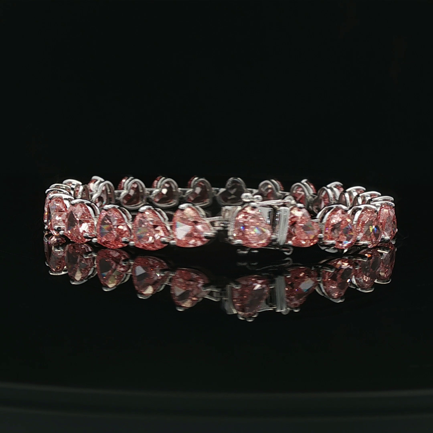 Fancy Vivid Pink 25.81ct Heart Shape Tennis Bracelet 18k/W