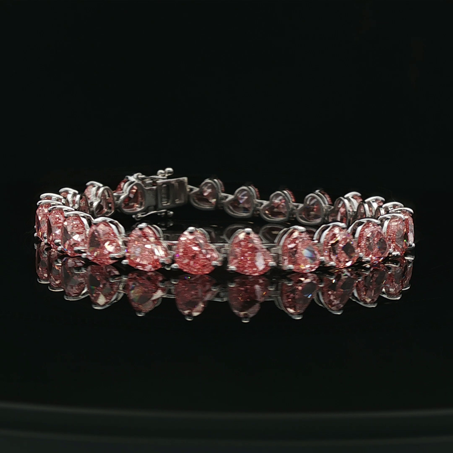 Fancy Vivid Pink 25.81ct Heart Shape Tennis Bracelet 18k/W
