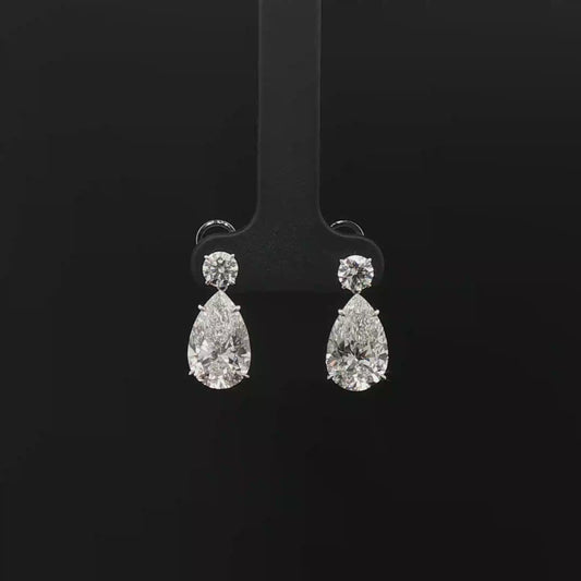 IGI Pear 3ct D VS + 0.33ct RD Hanging Earrings 18kw