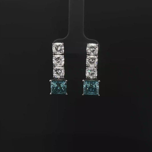 IGI Princess 3.32ct+3.06ct Dangle Earring with 1ct each cushion 18K/W