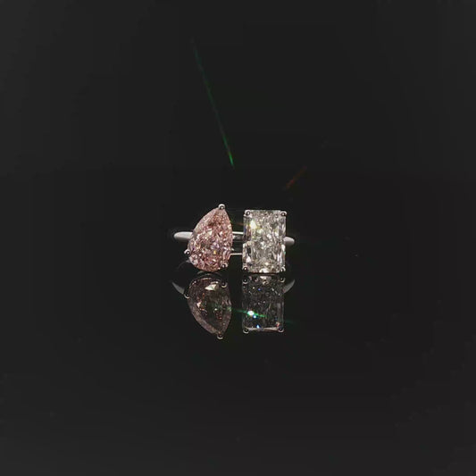 Toi et Moi Ring 
PEAR 1.57ct Fancy Intense Pink + Radiant 1.71ct D - 19,900$ HKD