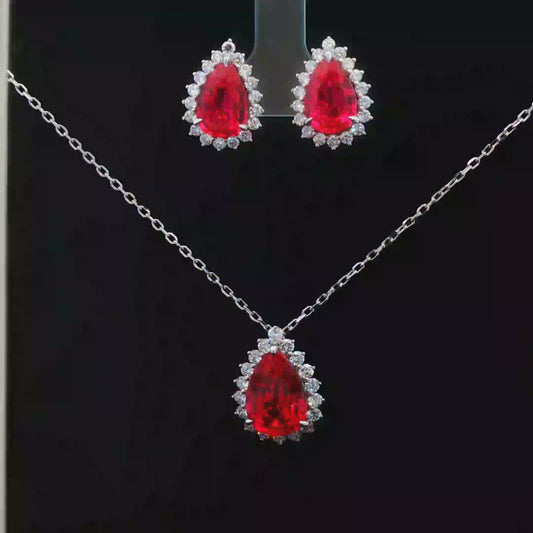 Lab Grown Pear Ruby Set - 18,400$ HKD
