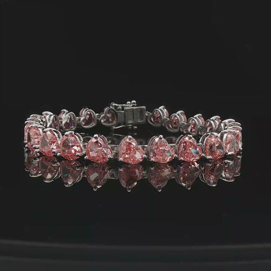 Fancy Vivid Pink 25.81ct Heart Shape Tennis Bracelet 18k/W
