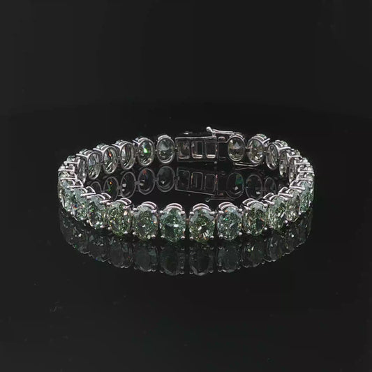 18K White Oval Fancy Vivid Green 1ct each Tennis Bracelet