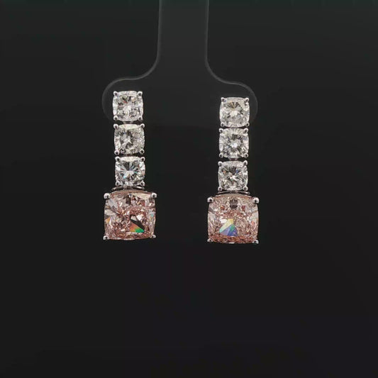 IGI 3.10ct +3.08ct Sqare Cushion  Fancy Vivid Pink 18K/W dangling earrings