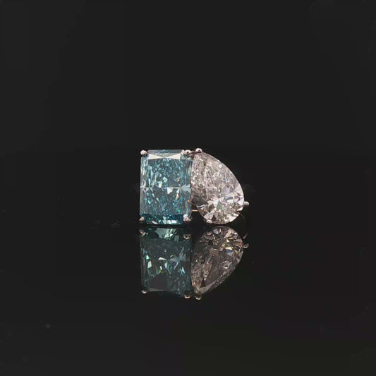 IGI Pear 2.56ct D VVS2 + Radiant 4.02ct Fancy Vivid Blue VS1  PT950