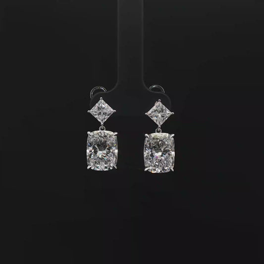 IGI Cushion 5.08ct D VVS2 +5.09ct D VS1 & IGI PRINCESS 1.01ct+1.02ct D  dangle earring 18k/W