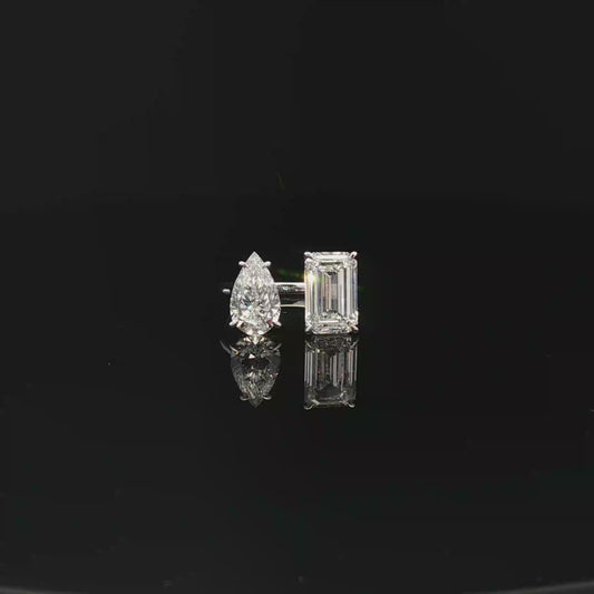 IGI Emerald 3.12ct D VS1+  Pear 1.58ct D VVS2 Toi Et Mo Ring 18KW 18K/W