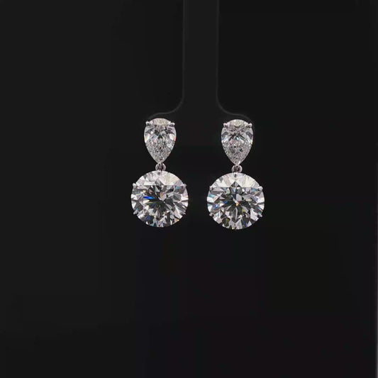 IGI 2.00ct D VVS2 Pear+8.08ct Round E VVS2 Earrings